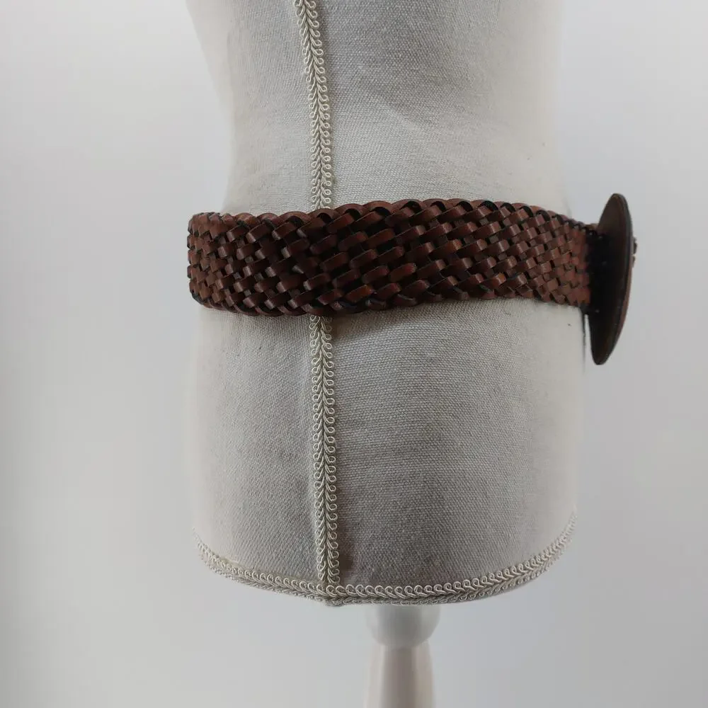 Women's Glam Sz S/M Boho Braided Brown Leather Belt Casual